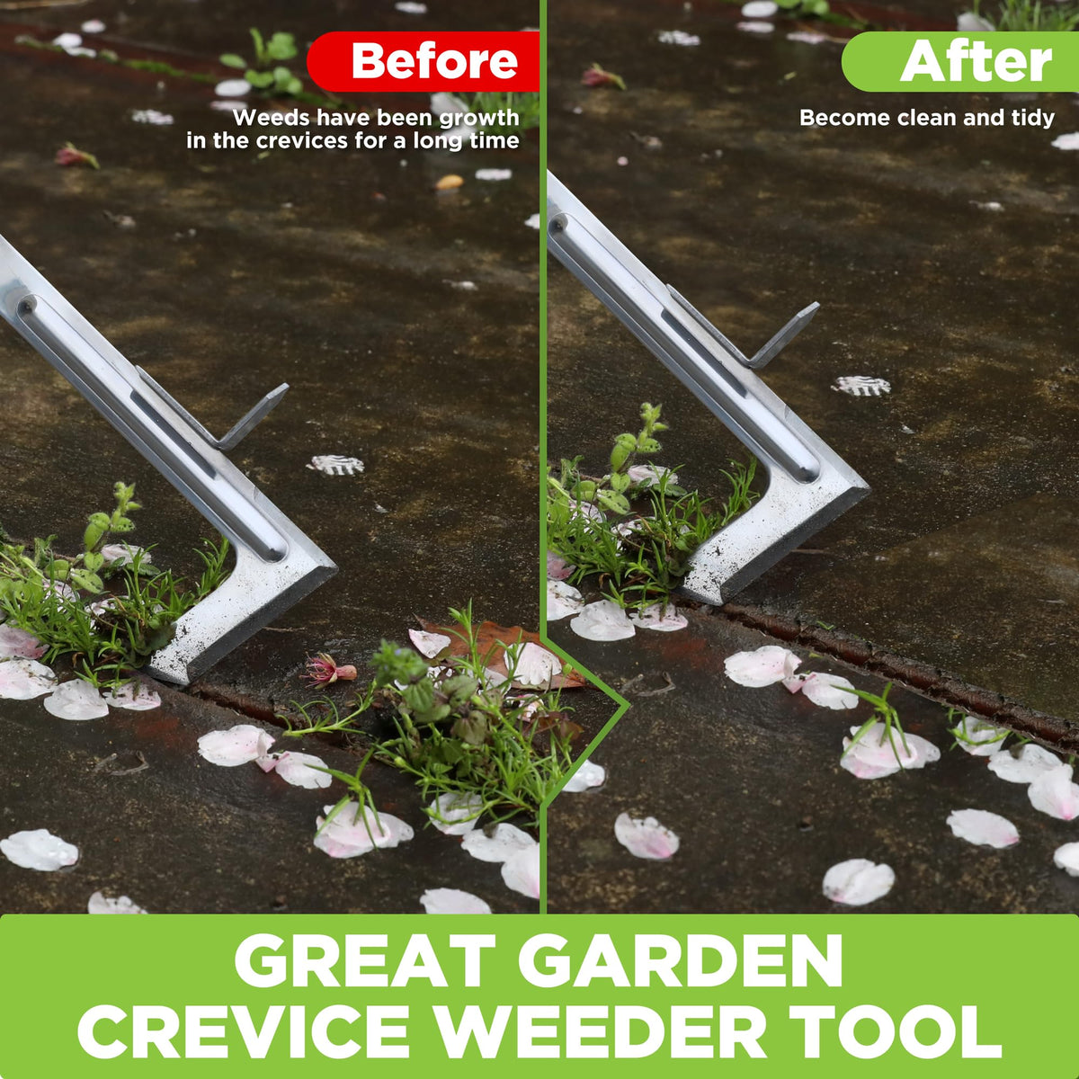 WORKPRO reinforced hook clears weeds from paving gaps efficiently