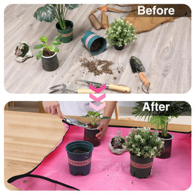 WORKPRO Repotting Mat waterproof coating protects floors from spills.