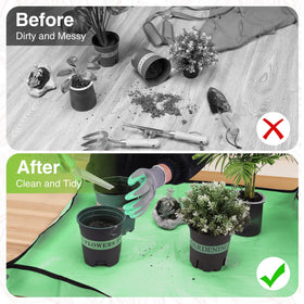 WORKPRO repotting mat waterproof with corner buckles to contain soil.