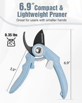 WORKPRO pruning shears safety lock keeps blade secured when not in use.