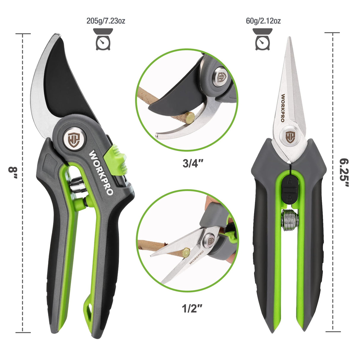 WorkPRO safety lock keeps tools secure for storage and one-handed use.