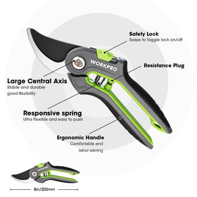WORKPRO SK5 steel blades resist rust for durable pruning performance.