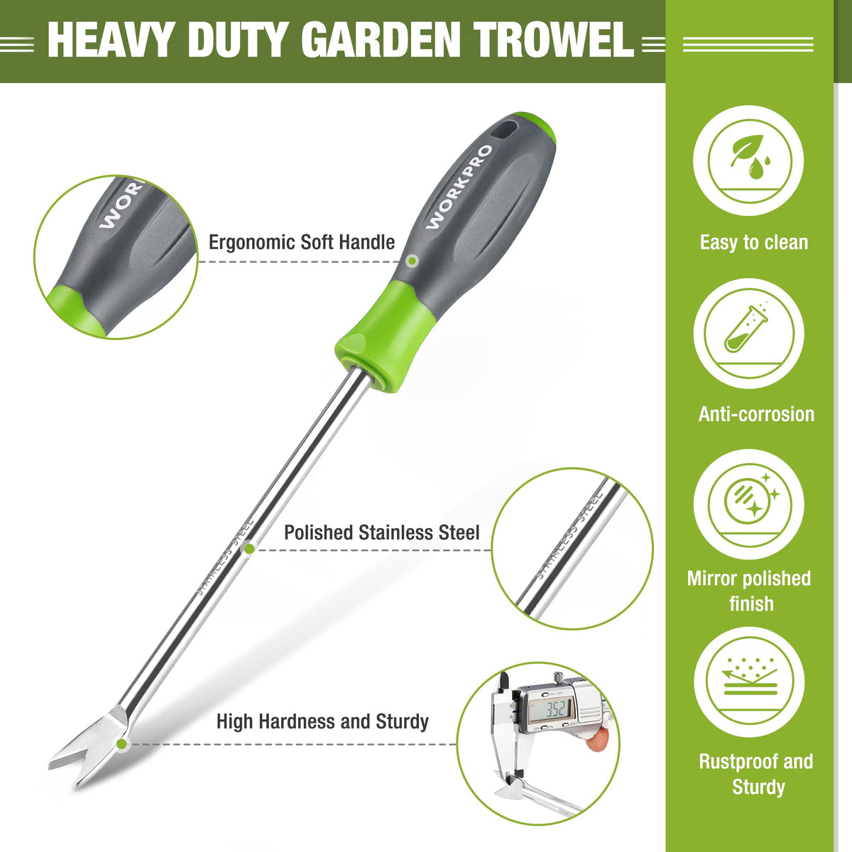 WORKPRO soft grip handle offers comfortable control while weeding