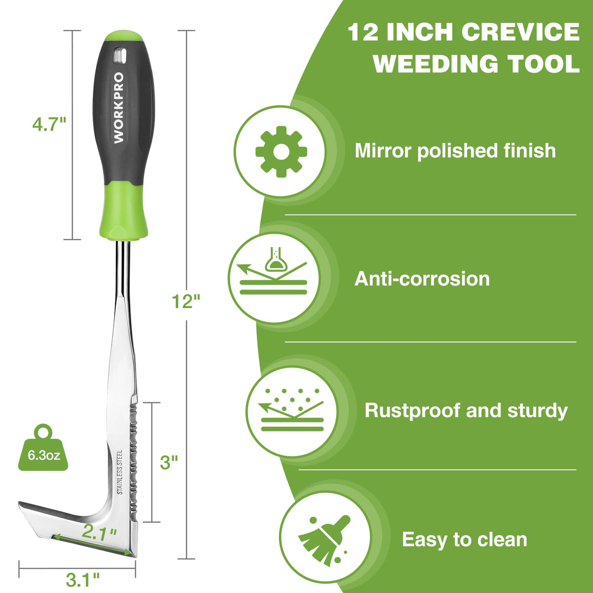 WORKPRO weed remover with soft grip handle provides ergonomic control during longer sessions.