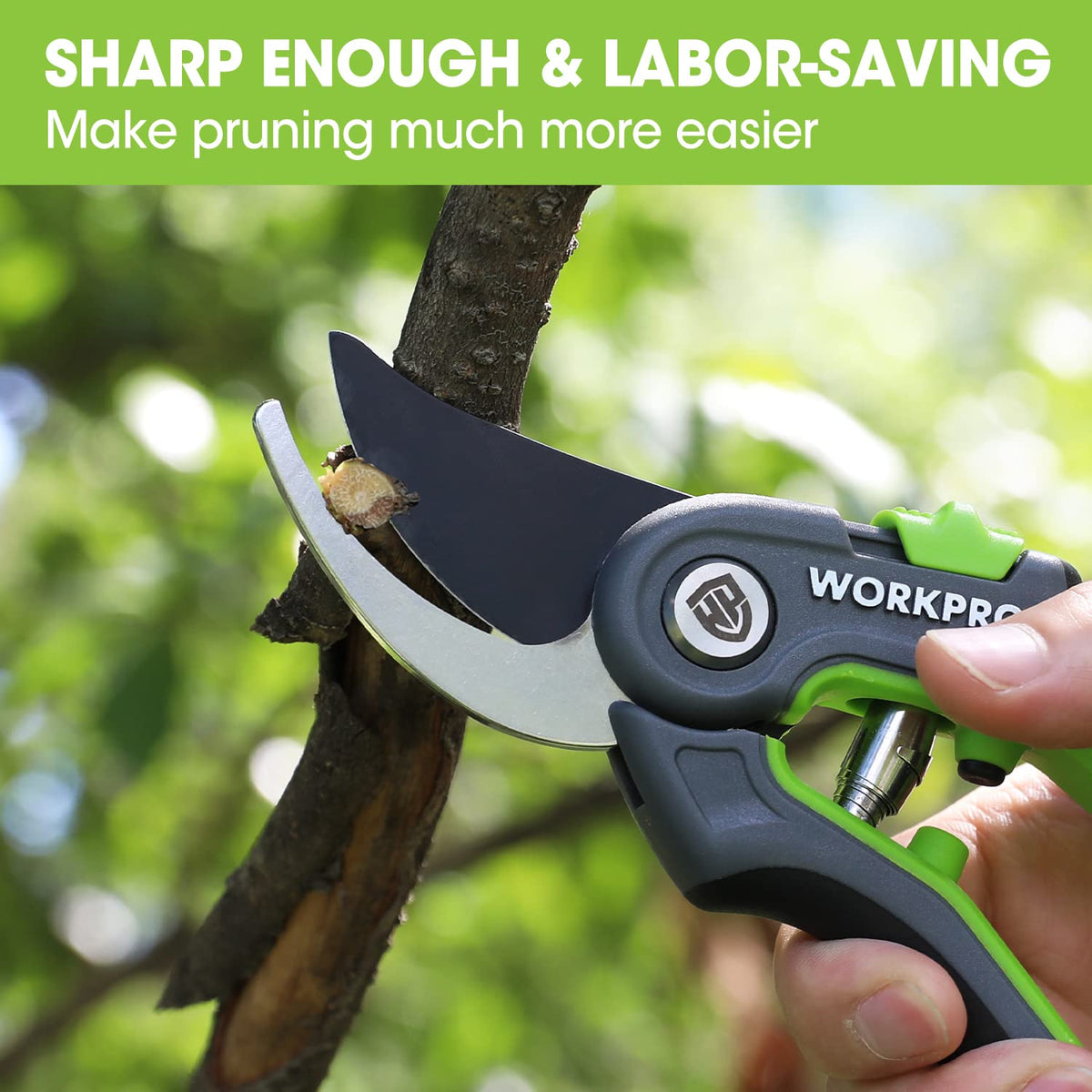 WORKPRO spring-loaded design enables one-handed operation for quick pruning.
