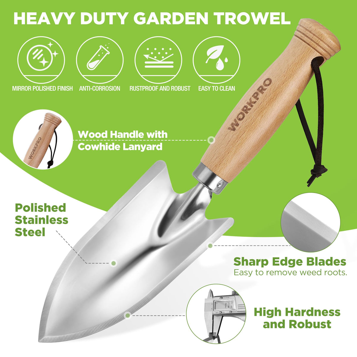 WORKPRO stainless steel blade ready for tough soil and weed removal