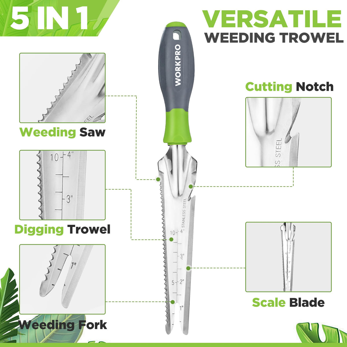 WORKPRO stainless steel blade close-up highlighting rust resistance and durability