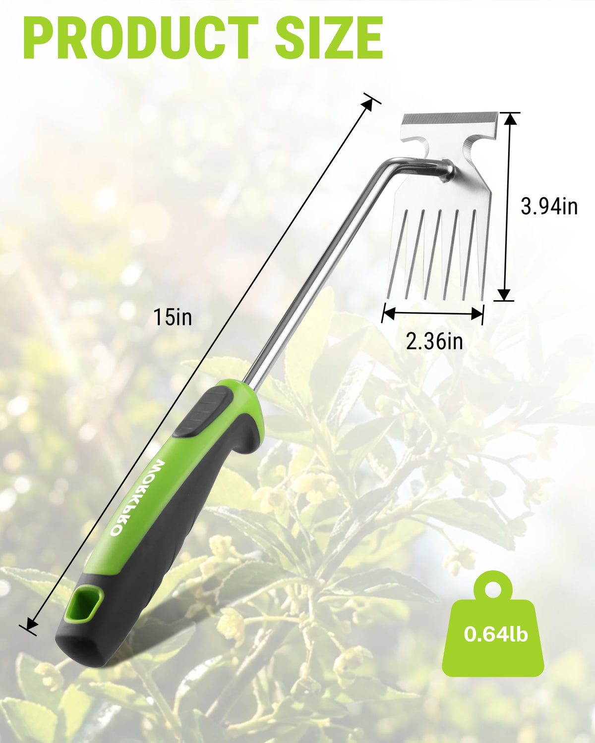WORKPRO stainless-steel weeder highlights durability and rust resistance for tough tasks.