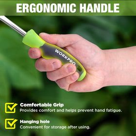 WORKPRO Stainless steel construction resists rust for durable outdoor weed removal.