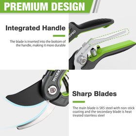 WorkPRO straight pruner 6.25-inch blade ideal for fruit picking and shaping.