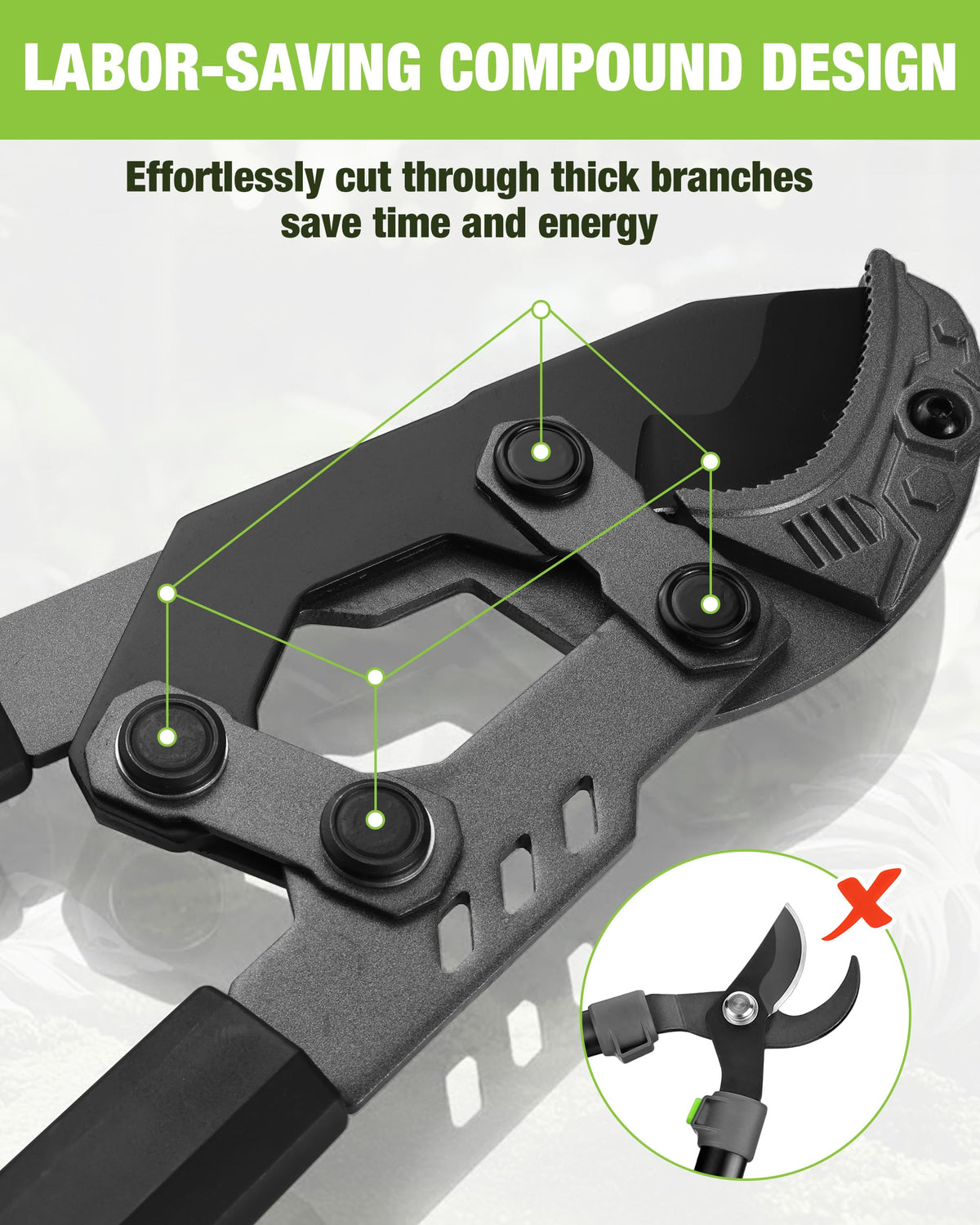 WORKPRO telescoping handles extend from 26 to 33 inches for tall hedges.