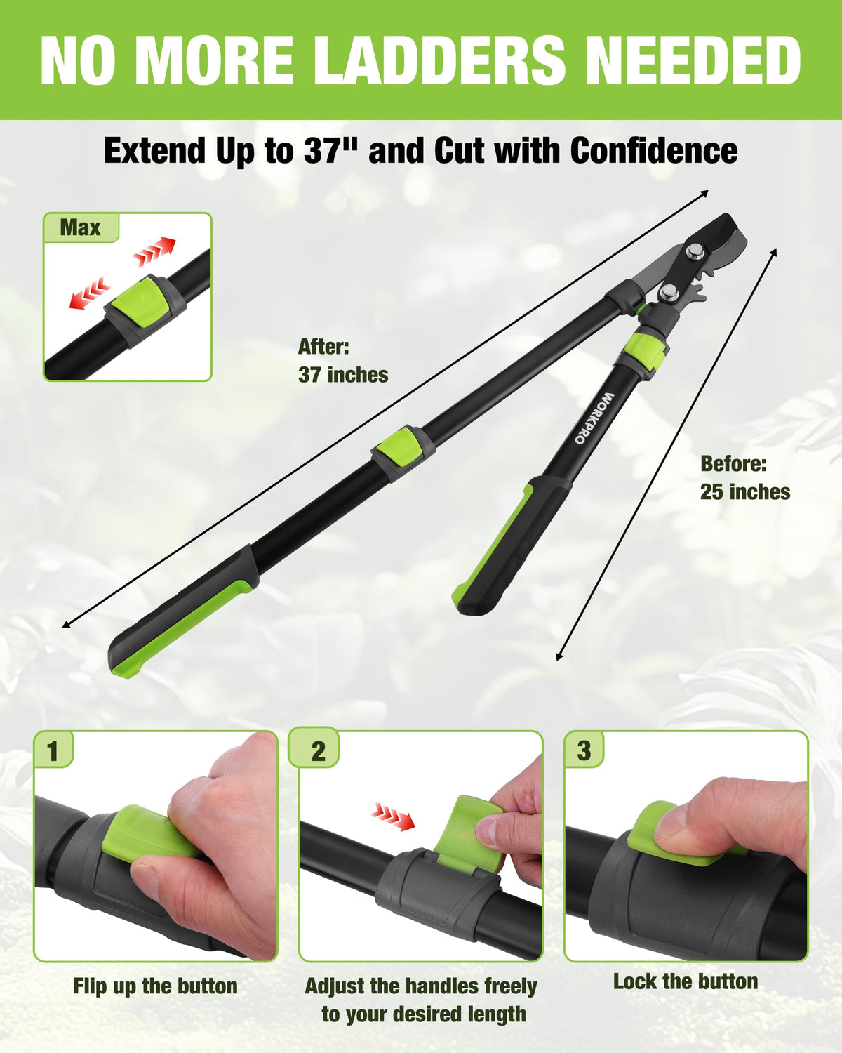 WORKPRO lopper cutting thick branch up to 1.5 inches