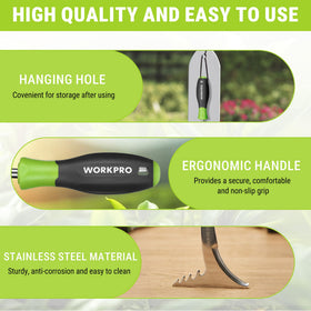 WORKPRO V-shaped weed puller in use, prying around roots with minimal effort.