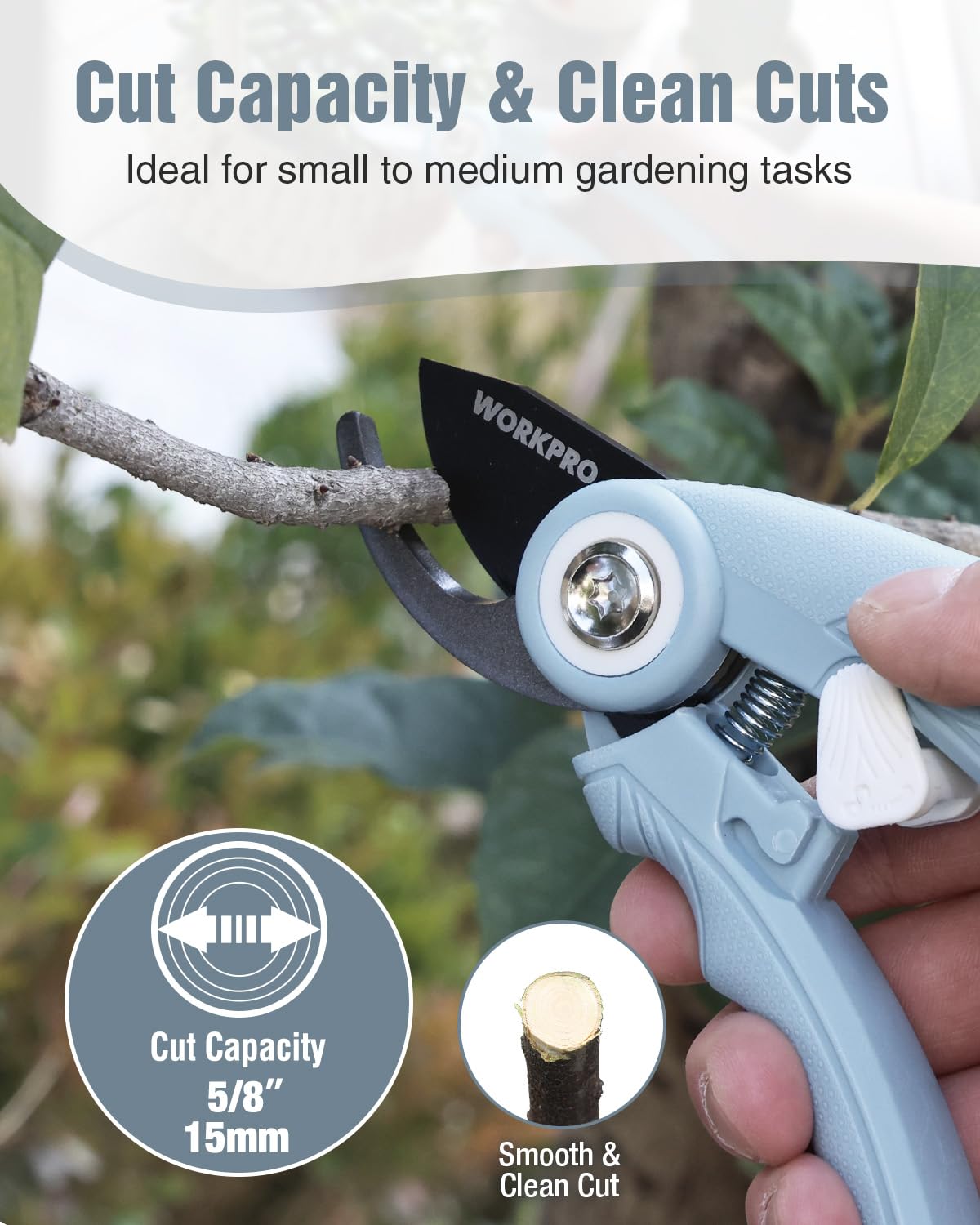 WORKPRO versatile garden tool suitable for flowers, shrubs, and fruit tree pruning.