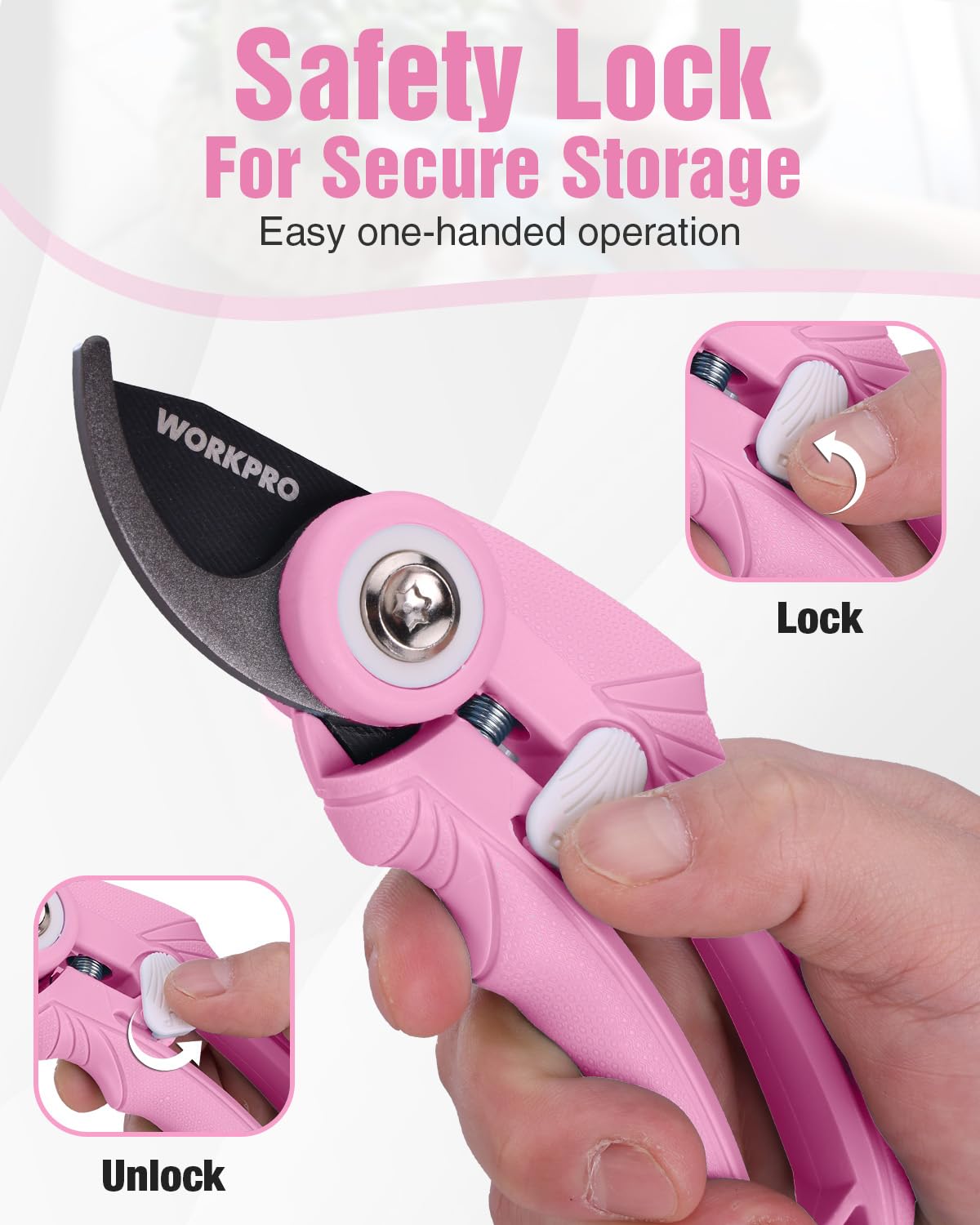 WORKPRO versatile pruning tool suitable for roses, shrubs, and fruit trees