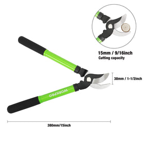 WORKPRO W151010 pruner blade close-up, sharp action for precise trimming