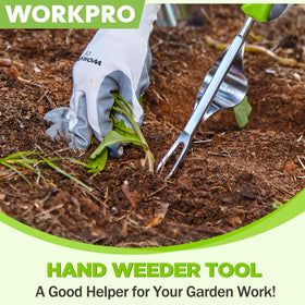WORKPRO Weed Puller In Garden demonstrates practical weeding in beds
