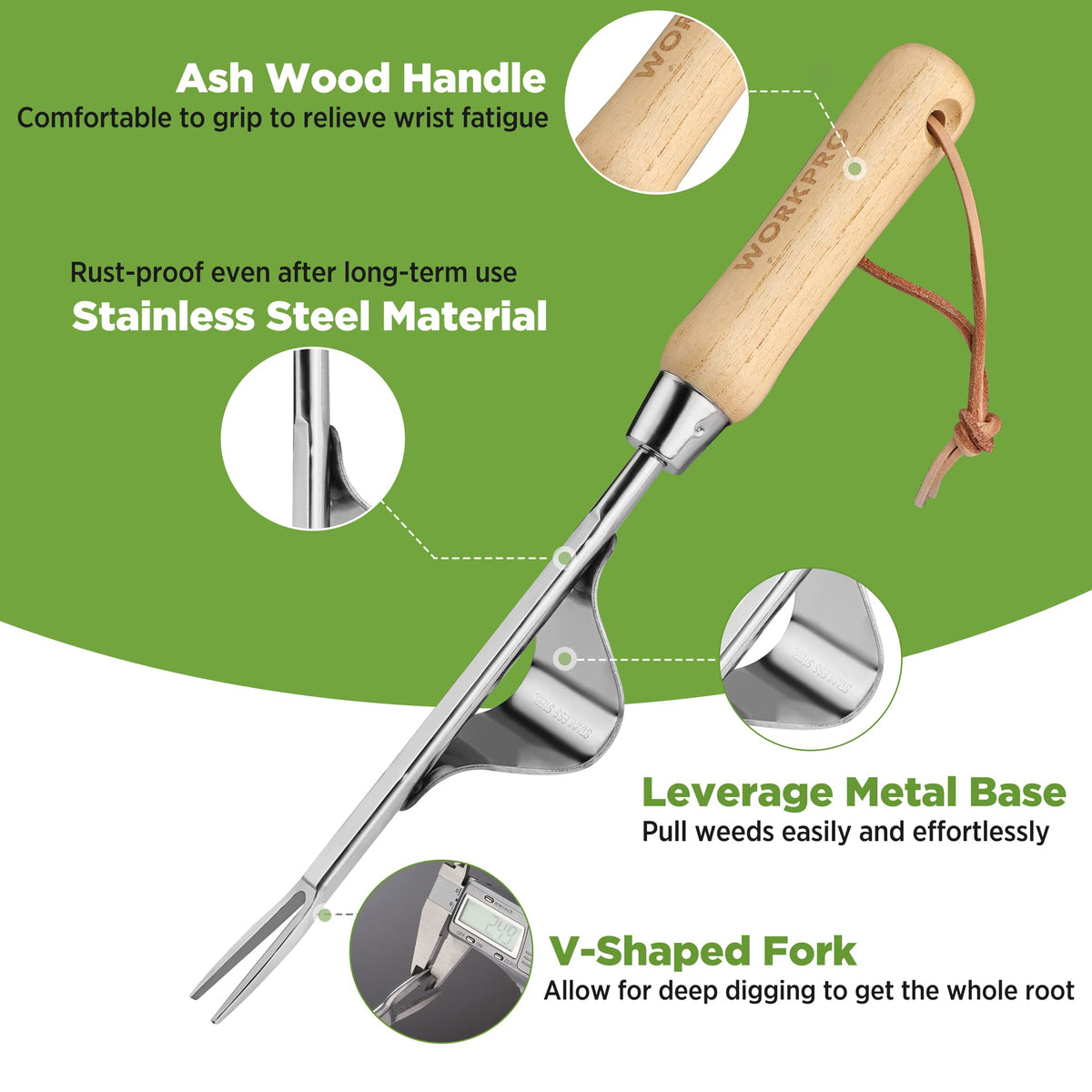 WORKPRO Weed Puller stainless steel body resists rust in gardens
