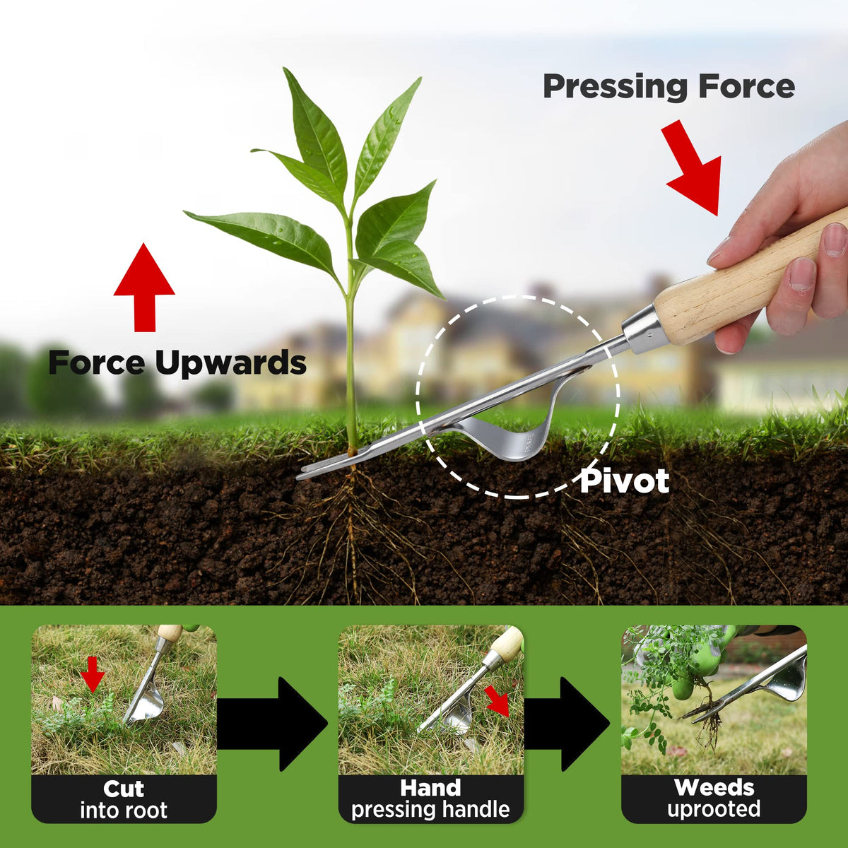 WORKPRO Weed Puller showing V-shaped forks for deep root digging