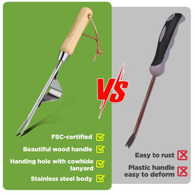 WORKPRO Weed Puller wood handle provides comfortable grip during weeding