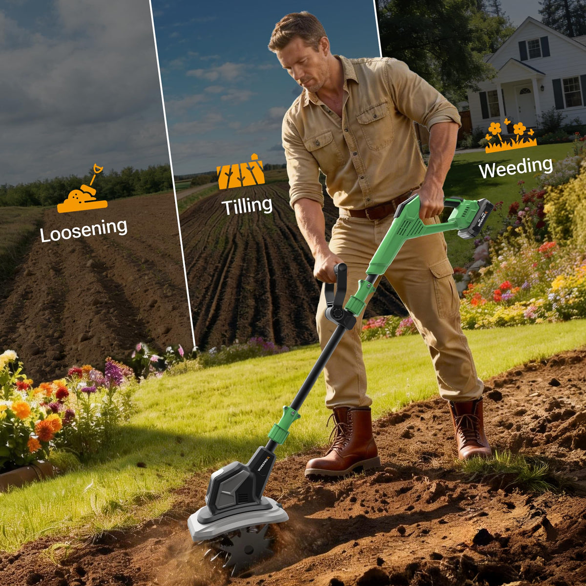 WORKPROX 20V battery with LED display and power bank capability.
