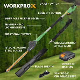 WORKPROX rotating head angles for precise trims around corners and obstacles.