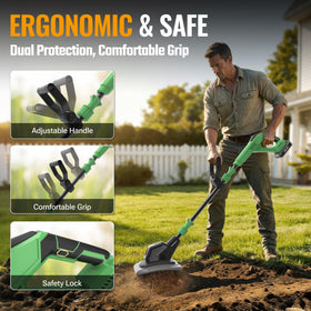 WORKPROX tiller features dual-action start and safety lock for control.