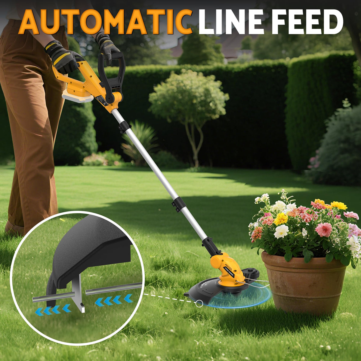 WorkSky trimmer designed to work with DeWalt 20V Max battery for flexible power options.