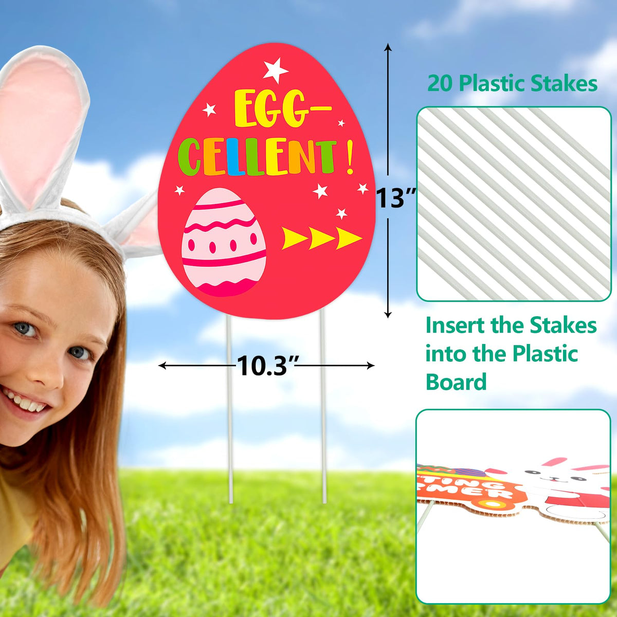 WorldBazaar Easter yard sign with arrow patterns guiding Easter egg hunts.