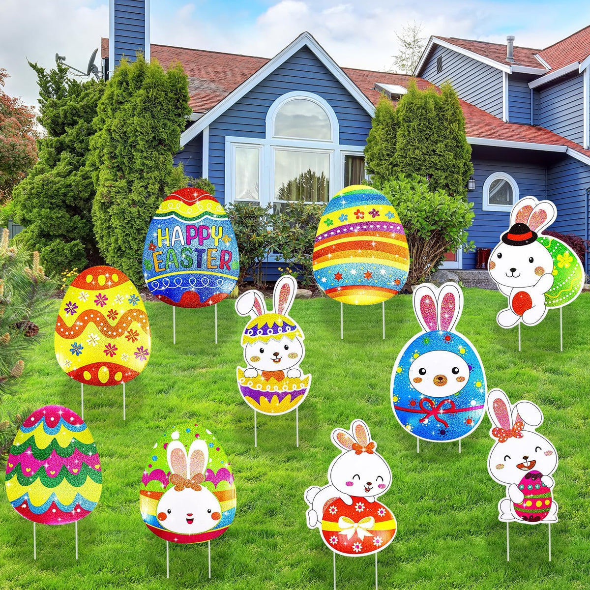 WorldBazaar Easter yard sign bunny pattern highlights playful garden display