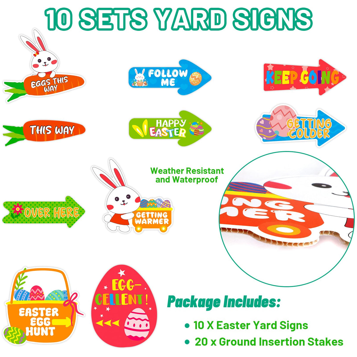 WorldBazaar Easter yard sign bundle shows bunny patterns for festive lawn use.