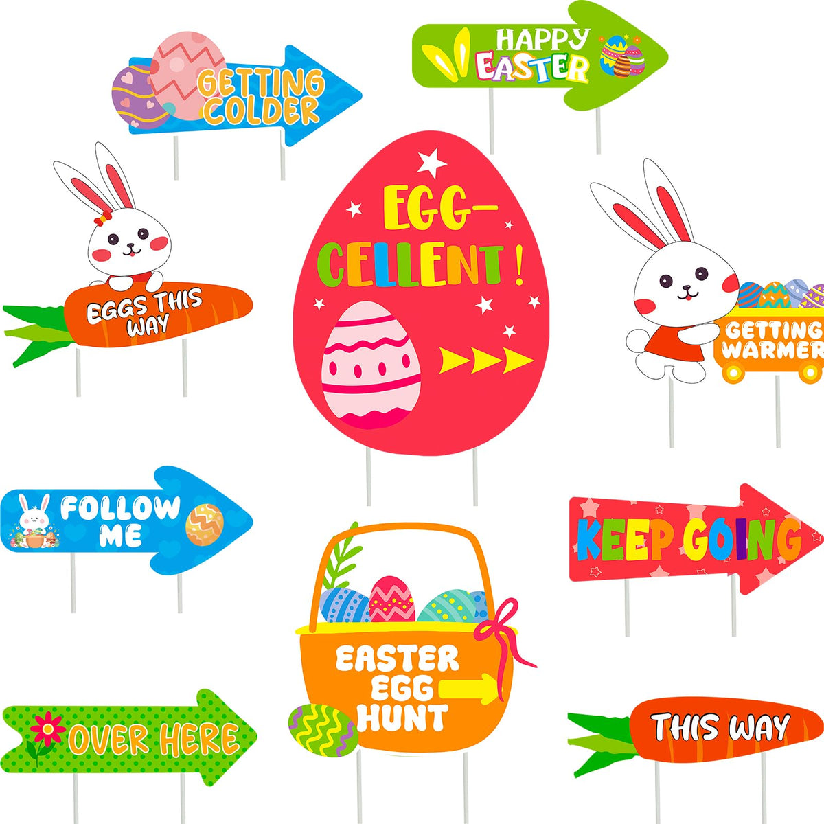 WorldBazaar Easter yard sign set with egg-hunt designs for vibrant outdoor decor.