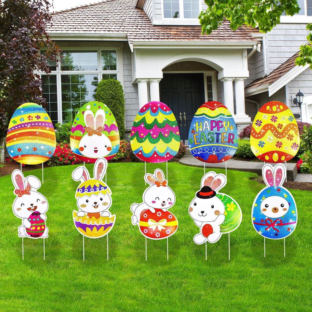 WorldBazaar Easter yard sign with egg pattern adds festive lawn color