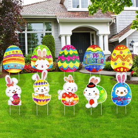 WorldBazaar Easter yard sign with egg pattern adds festive lawn color