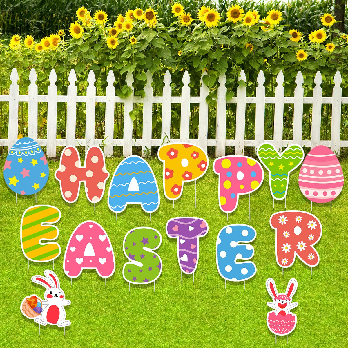 WorldBazaar easy install Easter yard signs for porch or garden.
