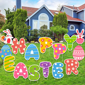 WorldBazaar Easter signs with variegated patterns create festive curb appeal.