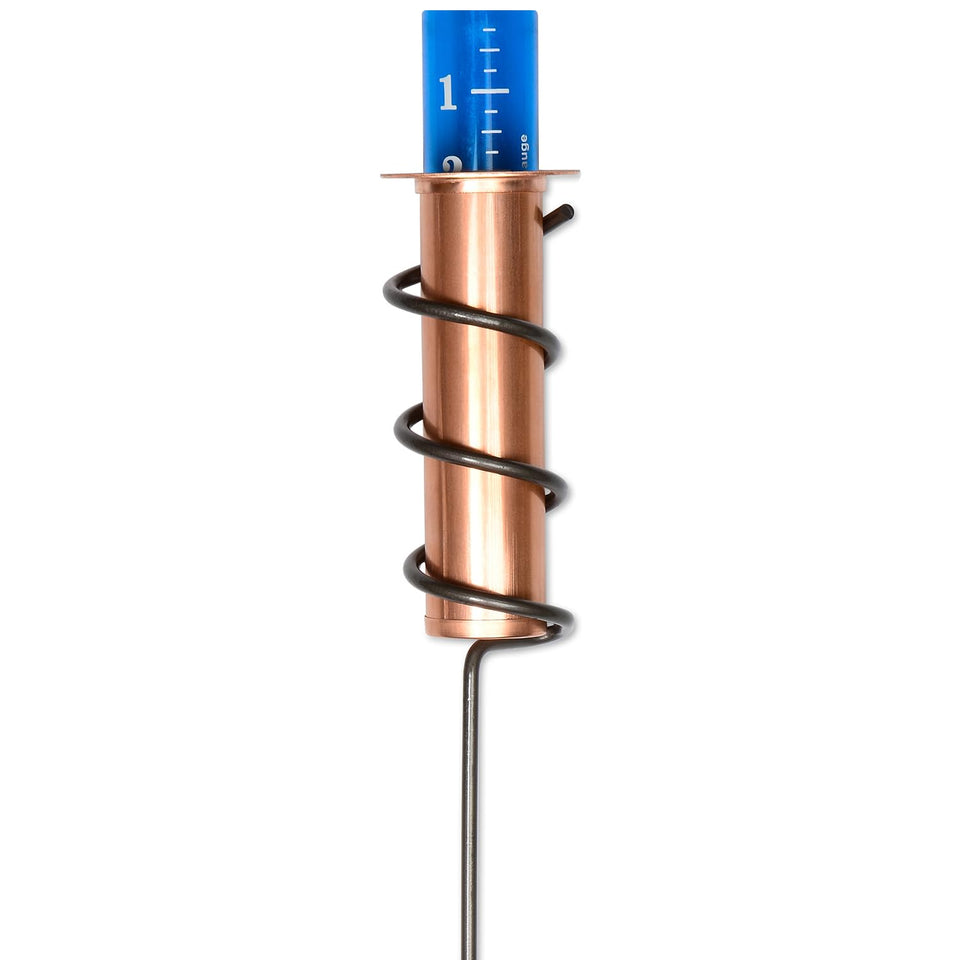 World's Coolest Rain Gauge Copper Assembly highlights durable copper finish for yard decor and accuracy