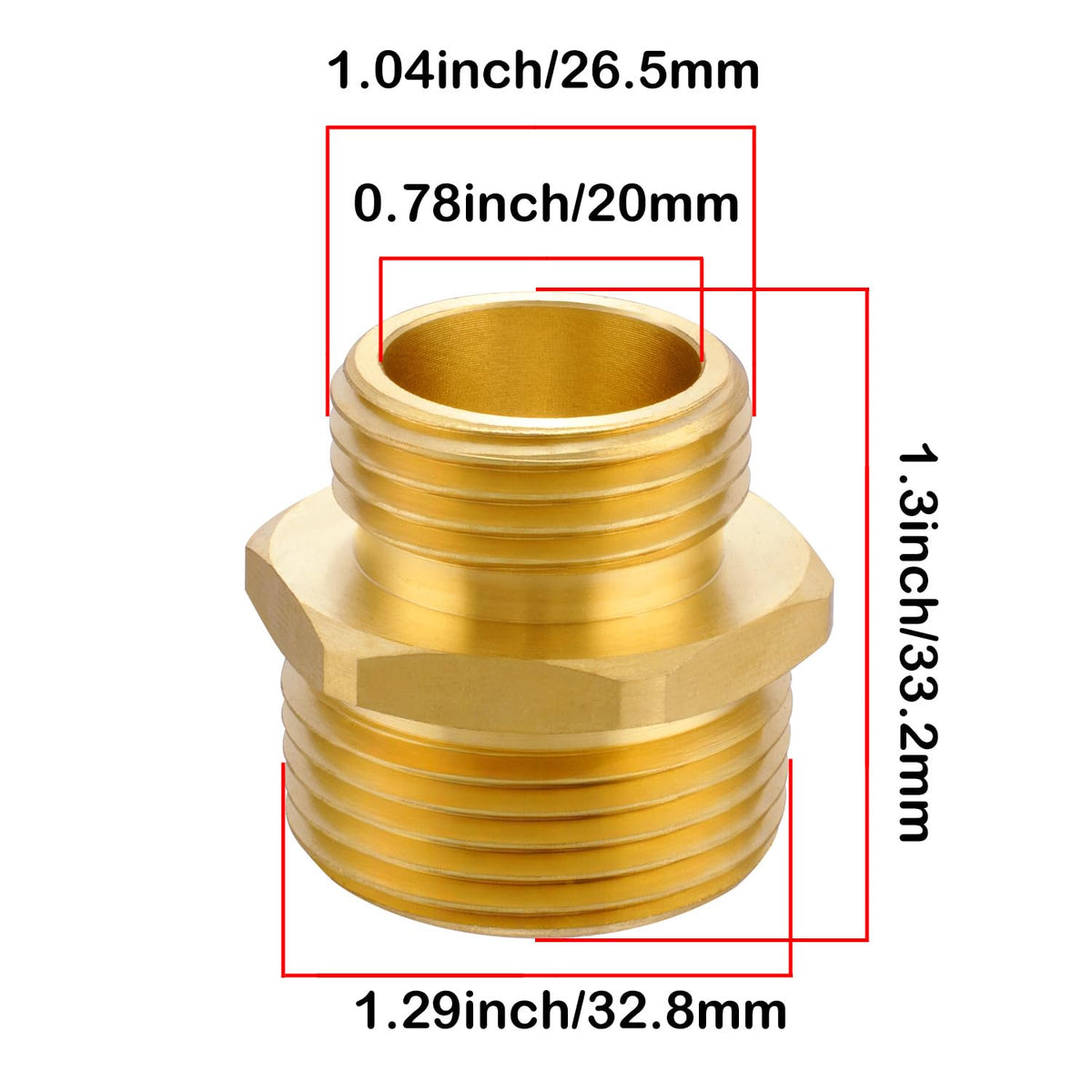 Worldwhere brass garden hose adapter shown for outdoor use.