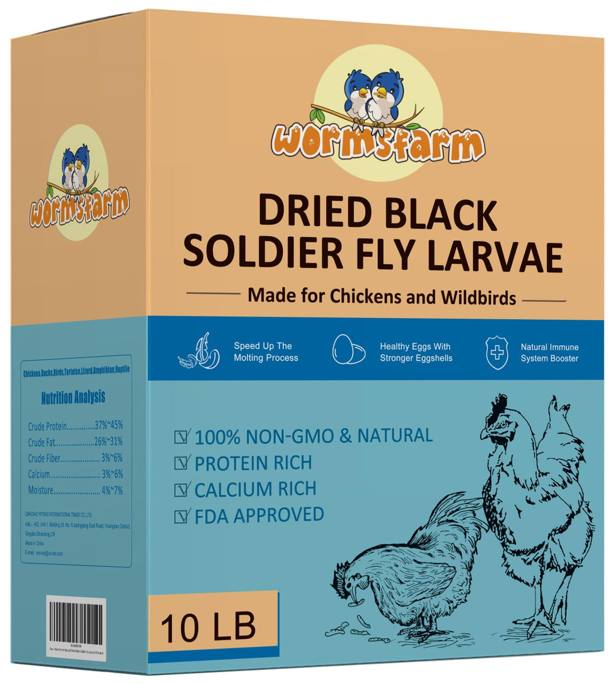 WormsFarm dried BSF larvae for chickens offer calcium-rich protein snack.