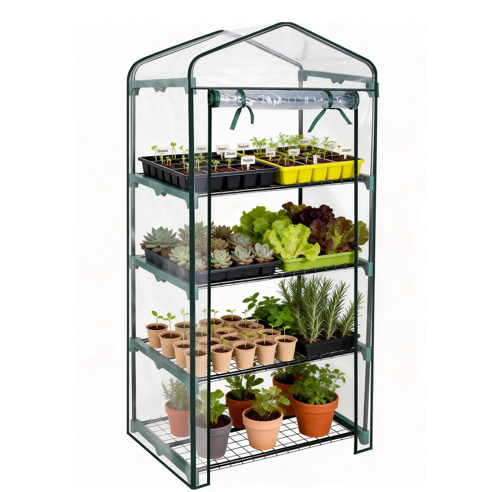 Worth Garden 4-Tier Mini Greenhouse frame assembly shows sturdy steel construction.