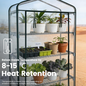 Worth Garden 5 tier greenhouse side view shows sturdy frame and ample storage potential.