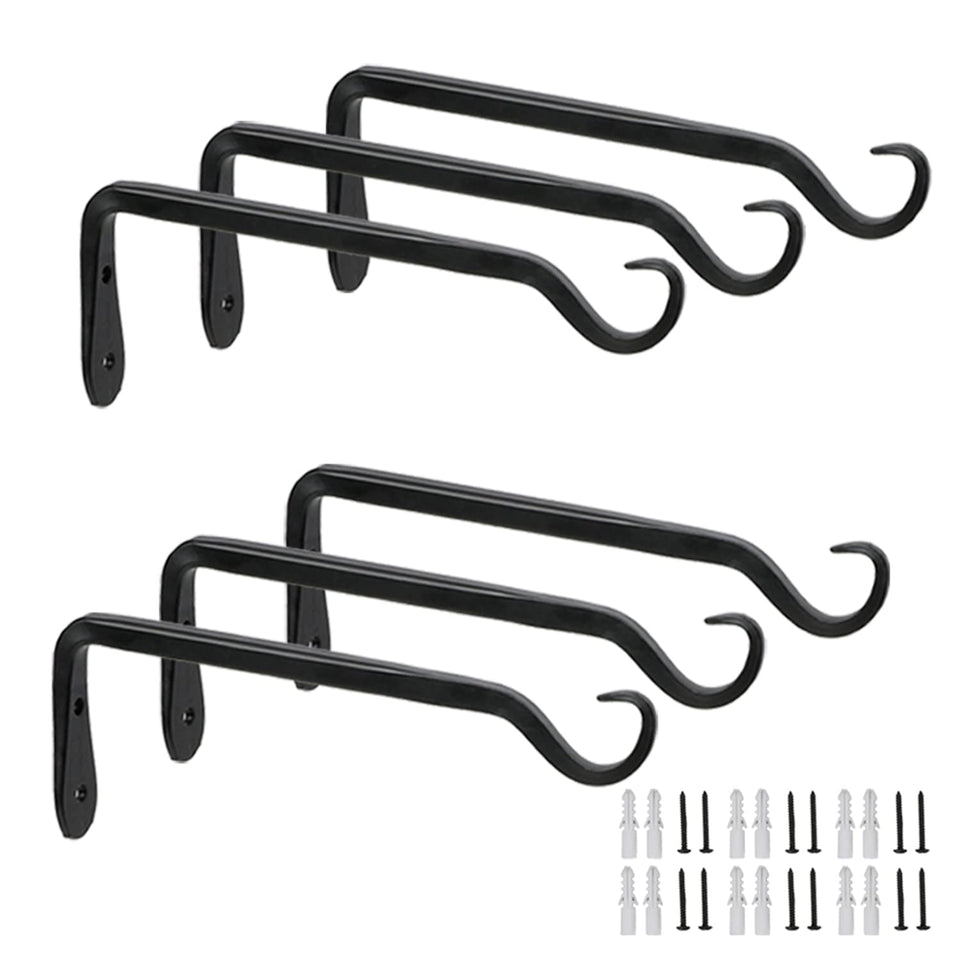Worth Garden 7-inch plant hanger bracket front view shows durable iron construction for outdoor use.