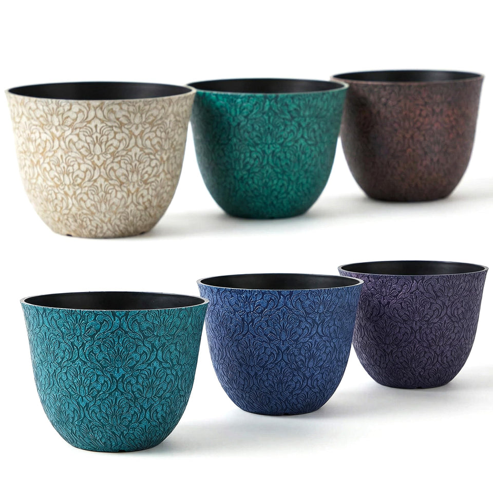 Worth Garden 8-inch round pot in multicolor for indoor plants with drainage for healthy roots.