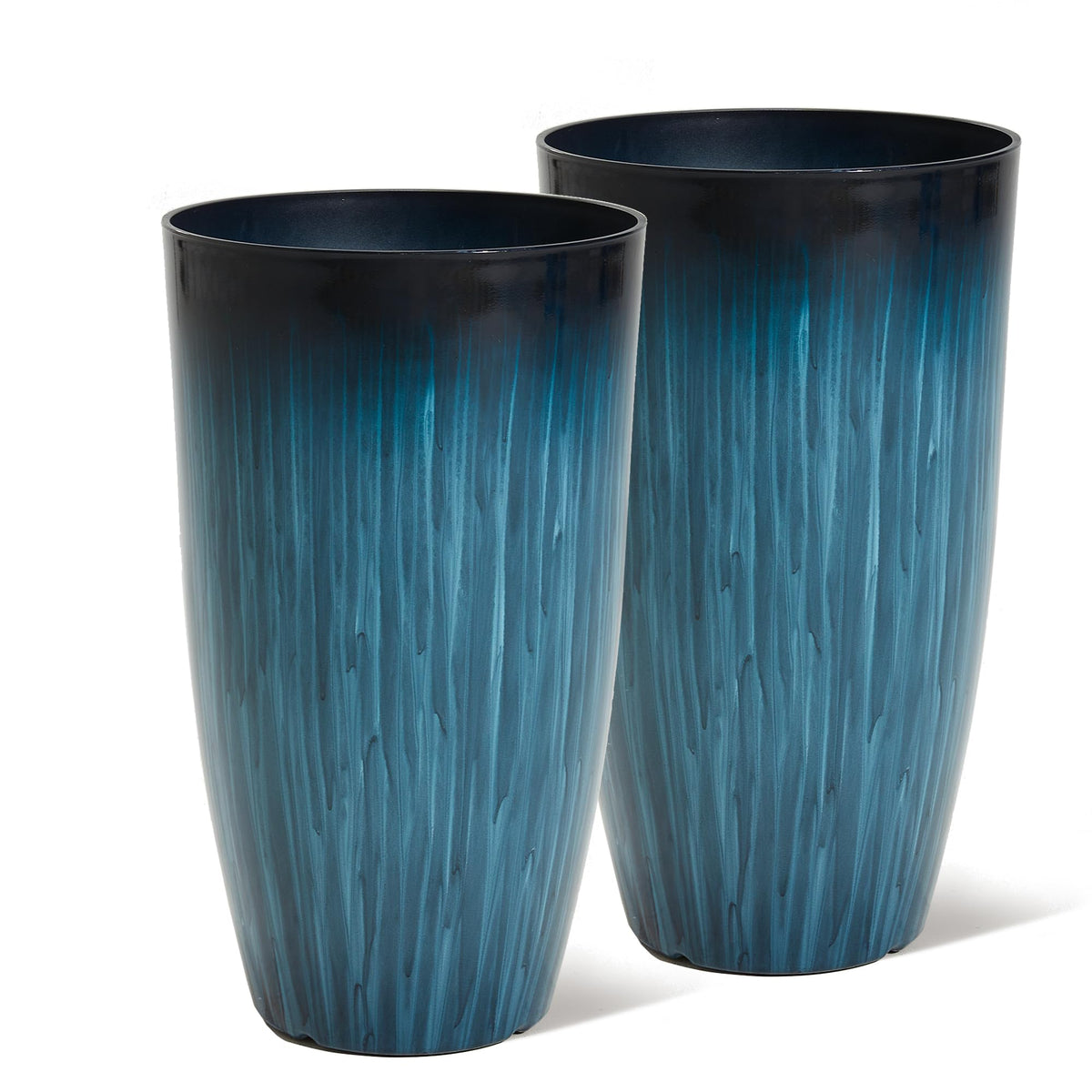 Worth Garden gradient blue glossy finish planter adds stylish outdoor color.