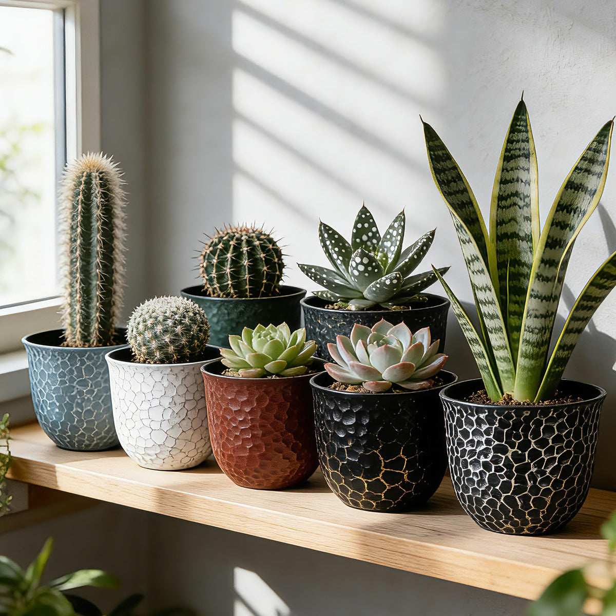 Worth Garden round pots suit peace lily, snake plant, mint, orchid.