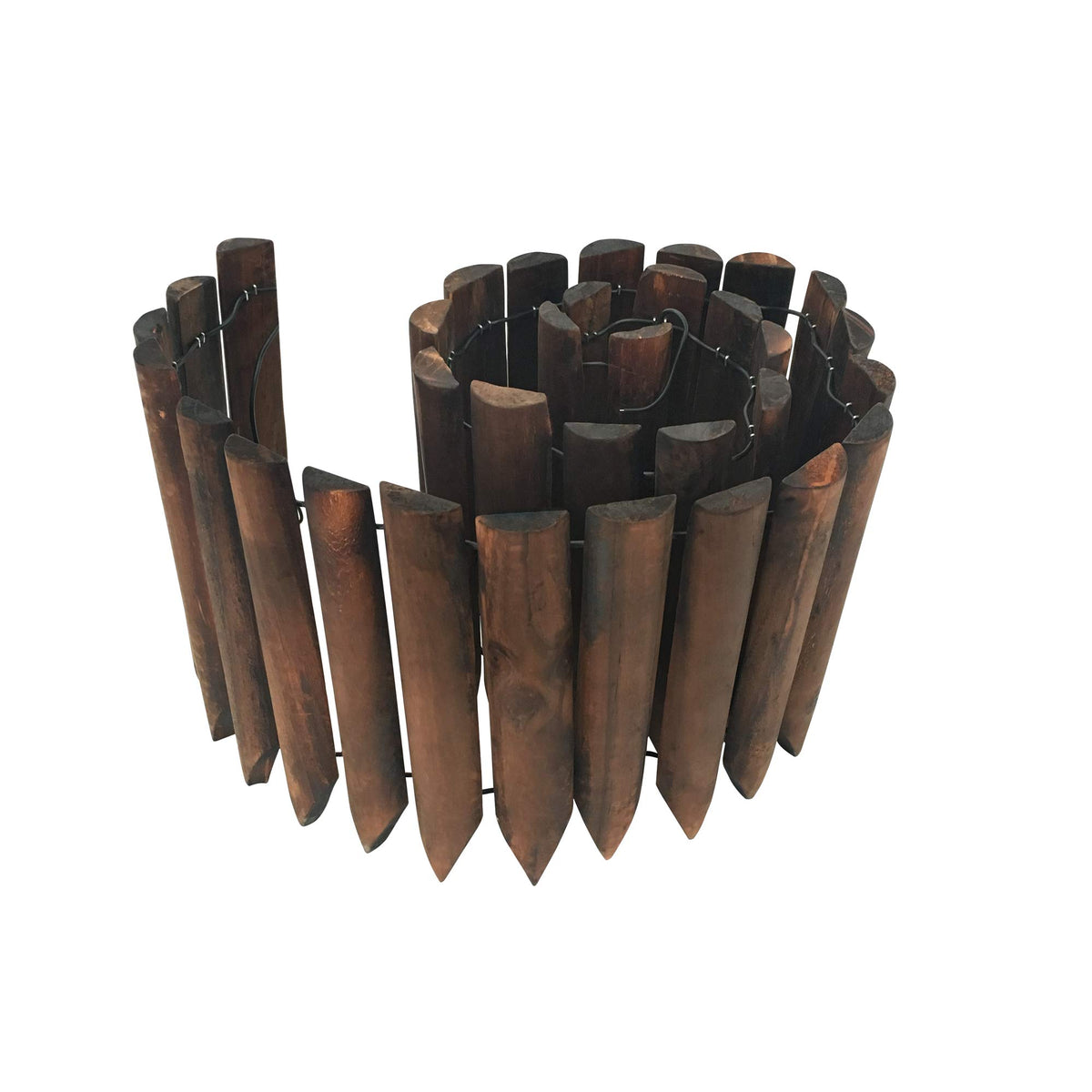 Worth Garden wooden border burnt finish highlighting rustic flower bed edge
