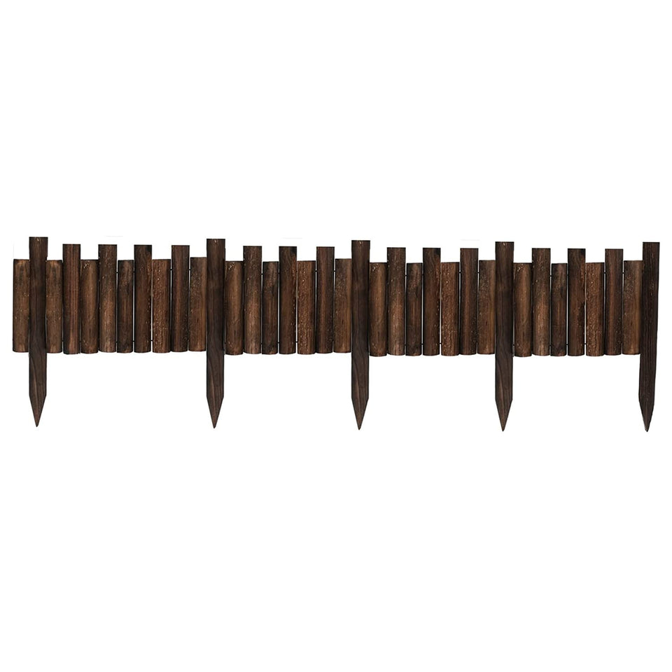 Worth Garden wooden staggered short fence shows 8-inch height for defined flower bed borders.