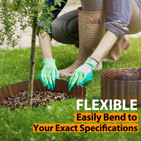 Worth patina edging adds rustic charm to borders around flower beds.