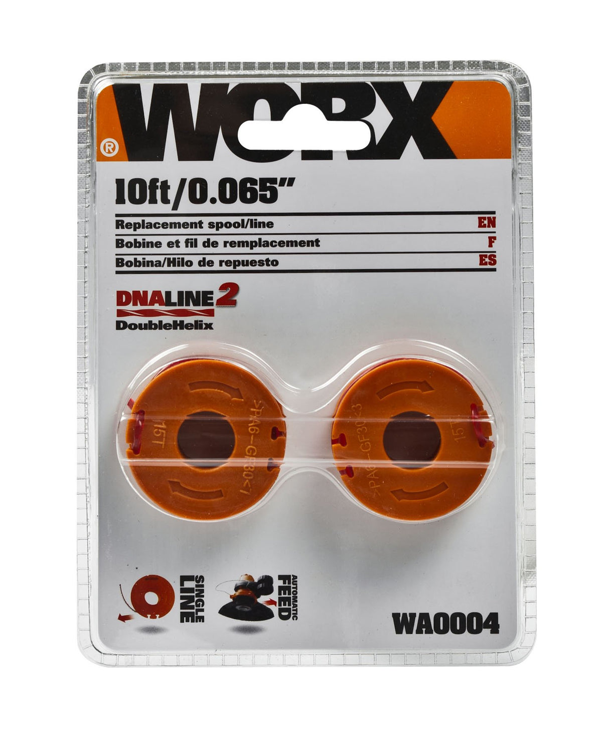 WORX 0.065-inch line, 16-foot spool improves airflow and reduces drag.