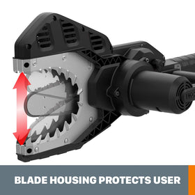 WORX 20V Jawsaw cutting a 4-inch branch safely.